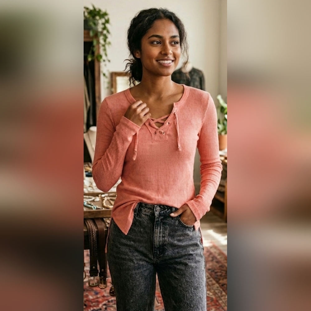 NWT PST Los Angles by Project Social T Rib Knit Top Coral Wash